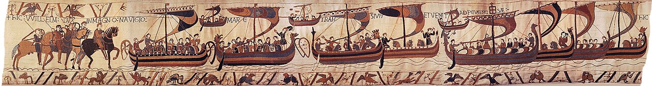 Detalj tapiserije iz Bayeuxa s prikazom normanske flote u Engleskom kanalu, 50 x 700 cm, 1070.-1080.