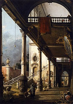 Canaletto, Perspektiva s portikom, 31 x 93 cm