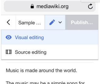 Screenshot showing a drop-down menu for switching editing tools