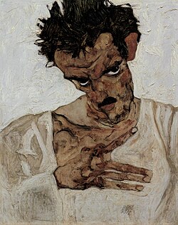 Egon Schiele, Autoportret sa spuštenom glavom, 1912.