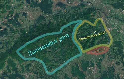 Približna podjela hrvatskog dijela Žumberačke gore.